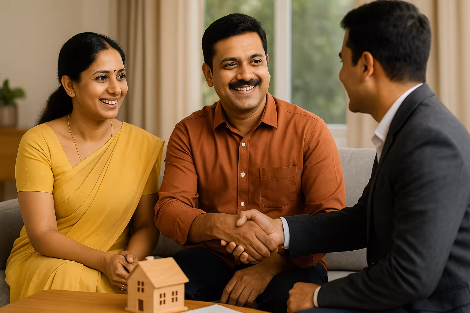 Indian family in front of new house - loan calculator